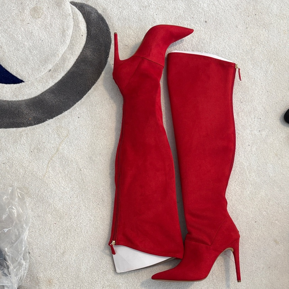 Red over the Knee-High Stiletto Boots
